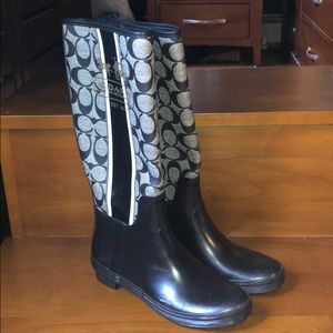 Black tall coach rain boot
